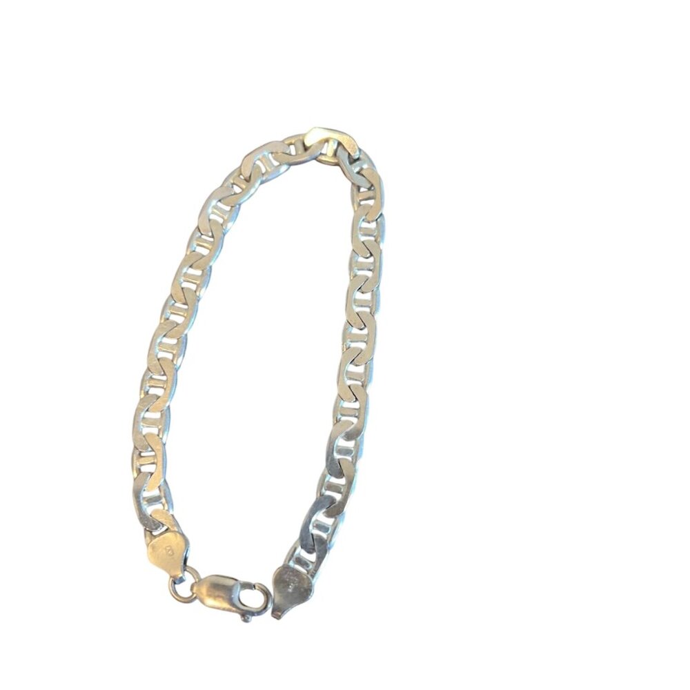 Sterling Silver mariner link chain Bracelet‎ 925 Italy  Elegant Jewelry Piece 8"